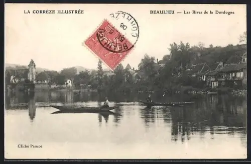 AK Beaulieu, Les Rives de la Dordogne avec canoës sur l`eau