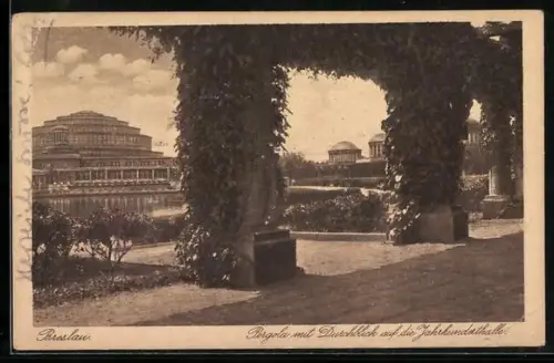 AK Breslau, Pergola mit Durchblick a. d. Jahrhunderthalle