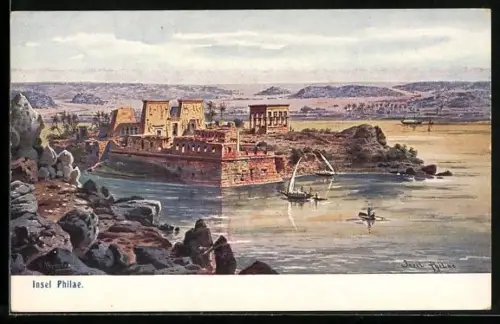 Künstler-AK F.Perlberg: Insel Philae, Tempel