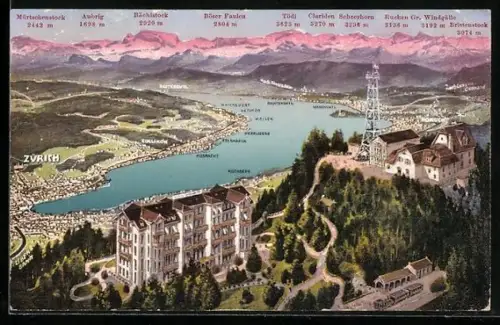 AK Zürich, Panoramablick über den Zürichsee
