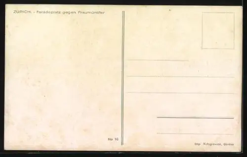 Künstler-AK I. Ginsto: Zürich, Paradeplatz gegen Fraumünster, Strassenbahn