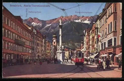 AK Innsbruck, Maria Theresienstrasse, Strassenbahn