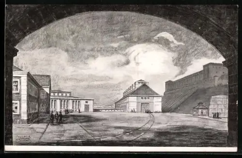 Künstler-AK Töging / Inn, Kraftanlage des Innwerkes