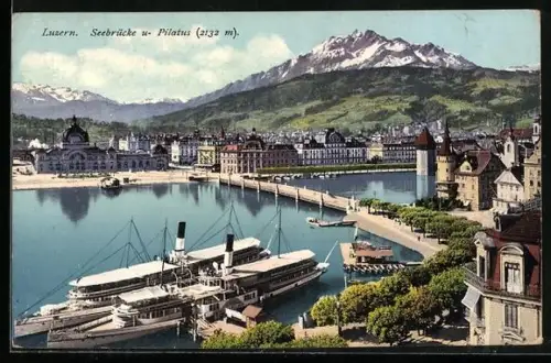 AK Luzern, Seebrücke und Pilatus