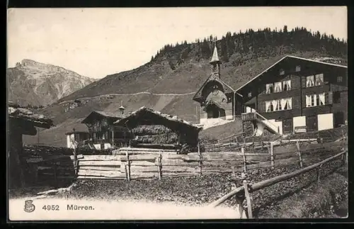 AK Mürren, Teilansicht mit Kapelle