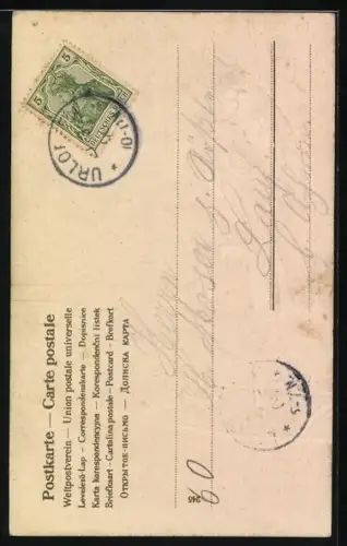 AK Trompeter von Säckingen in einem Ruderboot unter dem Nachthimmel, Behüt Dich Gott!