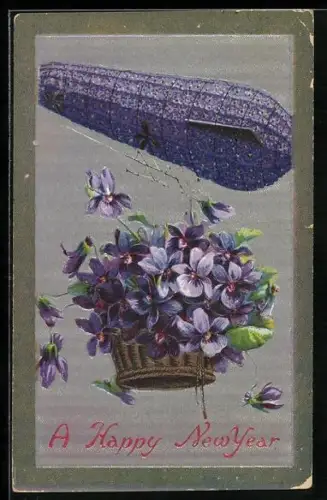 AK Zeppelin aus Vergissmeinnicht, Blumenbild