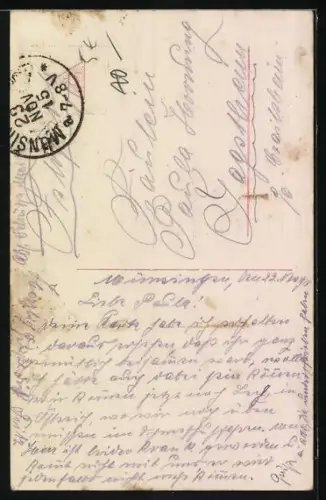 AK Am Elterngrab, junge Frau trauert