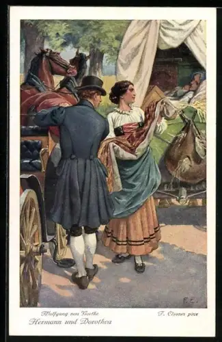 Künstler-AK F. Elssner: Eine Szene aus Goethes Hermann und Dorothea