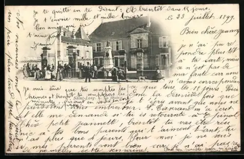 AK Saint-Loup, Place animée avec habitants devant la mairie