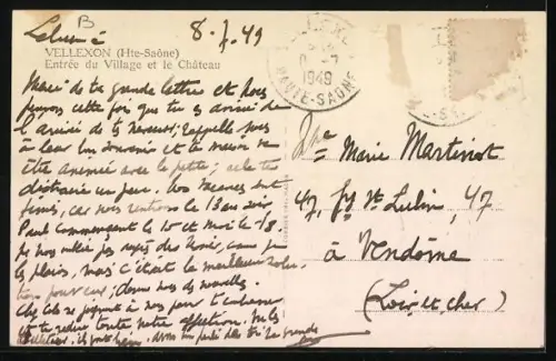 AK Vellexon /Hte-Saône, Entrée du Village et le Château