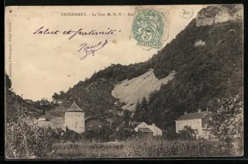 AK Faucogney, La Tour M.-X.V, Roche et paysage environnant
