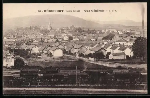 AK Héricourt /Haute-Saône, Vue Générale avec train à vapeur au premier plan