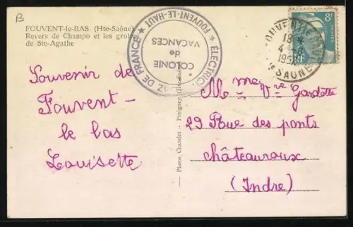 AK Fouvent-le-Bas /Hte-Saône, Revers de Champo et les grottes de Ste-Agathe