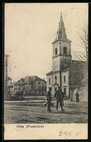 AK Cirey, Vue de l`église et de la place avec passants