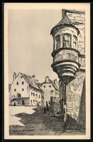 AK Luxeuil, Vue d`une rue avec oriel et maisons anciennes