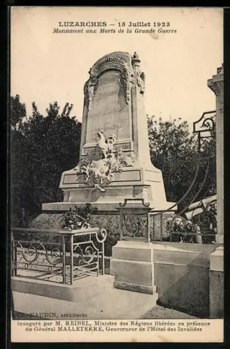 AK Luzarches, Monument aux Morts de la Grande Guerre inauguré le 15 Juillet 1923