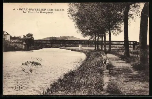 AK Port-d`Atelier /Hte.-Saône, Le Pont de Purgerot über die Saône mit Uferweg und Bäumen