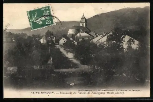AK Saint-Bresson /Haute-Saône, Commune du Canton de Faucogney avec vue sur l`église et le village