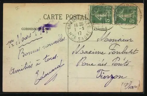 AK Champagney, Vue générale avec train à vapeur traversant le village