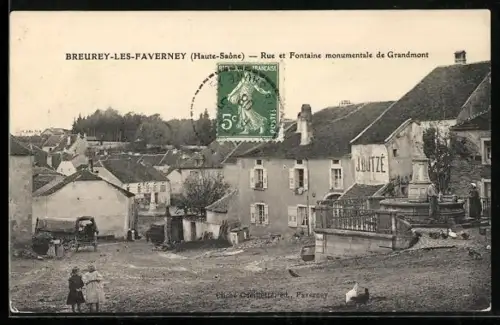 AK Breurey-lès-Faverney /Haute-Saône, Rue et Fontaine monumentale de Grandmont