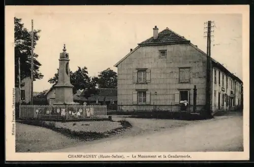 AK Champagney /Haute-Saône, Le Monument et la Gendarmerie