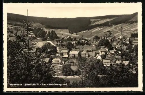 AK Manebach i. Ilmthal, Totalansicht am Harzhüttengrund