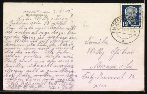 AK Neustadt /Rennsteig, Strassenpartie der Rennsteigstrasse mit Gasthaus Haus Daheim