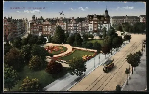 AK Plauen i. V., Dittrichsplatz mit Strassenbahn