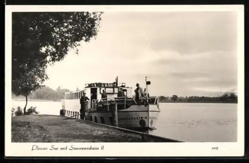 AK Plau am See, Wasserpartie mit Schiff Sonnenschein II
