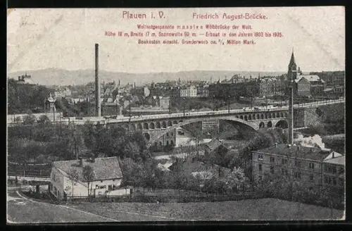 AK Plauen i. V., Friedrich August-Brücke mit Umgebung