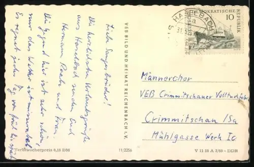 AK Haselbach /Sonneberg, Blick nach Giftigtal, Teilansicht des Ortes, Parkanlagen und Ortsplatz