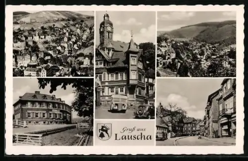 AK Lauscha in Thür., Fünf Ansichten vom und aus der Stadt