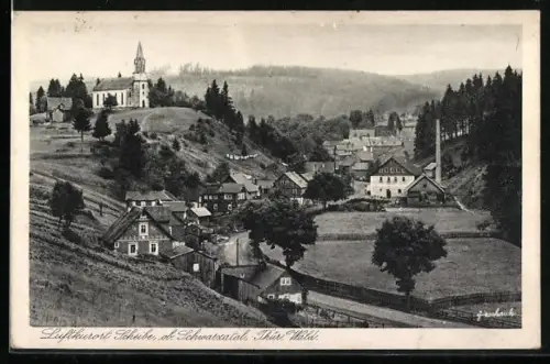 AK Scheibe / Schwarzatal, Teilansicht mit Kirche