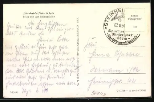 AK Steinheid /Thür. Wald, Blick auf den Ort von der Helenenhöhe