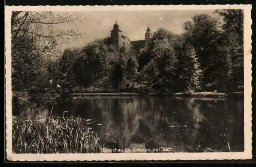 AK Glauchau /Sa., Schloss mit Teich