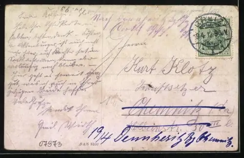 AK Greiz, Obere Brücke und unteres Schloss, Kaiser Wilhelm Denkmal