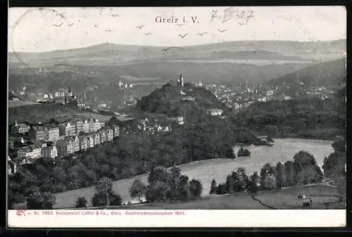 AK Greiz i. V., Ortsansicht aus der Vogelschau