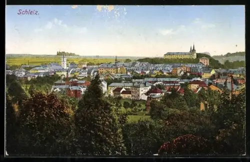 AK Schleiz, Stadtansicht mit Kirche und Schloss