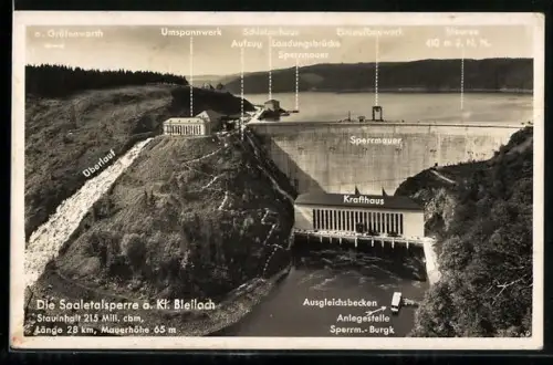 AK Saalburg / Saale, Saaletalsperre Kl. Bleiloch, Sperrmauer mit Umspannwerk, Krafthaus