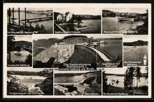 AK Saalburg / Saale, Saaletalsperre am Kl. Bleiloch, Stausee, Sperrmauer mit Kraftwerk