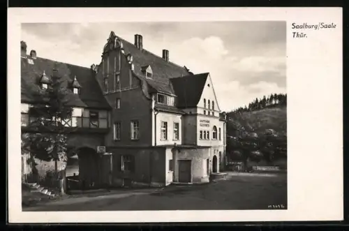 AK Saalburg /Saale, Partie am Hotel Kranich