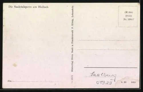 AK Saalburg / Saale, Saaletalsperre am Bleiloch