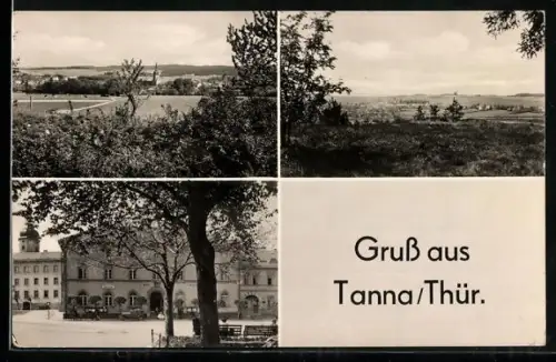 AK Tanna /Thür., Partie im Ort, Ortsansicht mit Bäumen