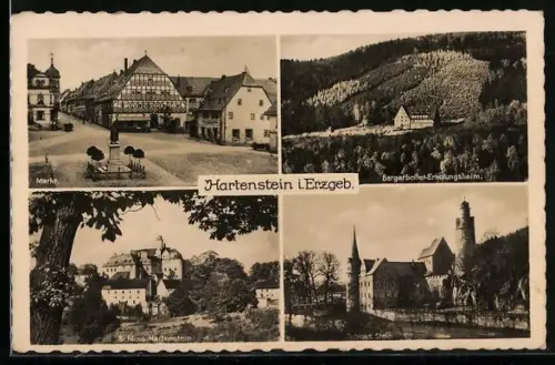 AK Hartenstein / Erzgeb., Markt, Schloss Hartenstein, Schloss Stein, Bergarbeiter-Erholungsheim