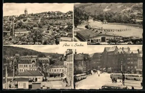 AK Aue i. Sachs., Stadion Otto Grotewohl, Zeller Berg, Stalinplatz