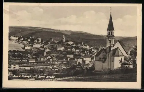AK Aue i. Erzgeb., Teilansicht mit katholischer Kirche