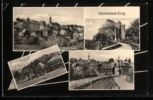 AK Hartenstein Erzgeb., Stadtansicht, Schloss, verschiedene Ortsansichten