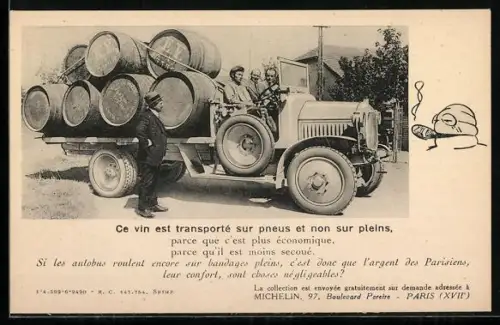 AK Michelin, Ce vin est transporté sur pneus et non sur pleins, Lastkraftwagen, Reklame