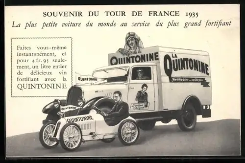 AK Tour de France 1935, Auto und Lastkraftwagen von Quintonne Seite an Seite